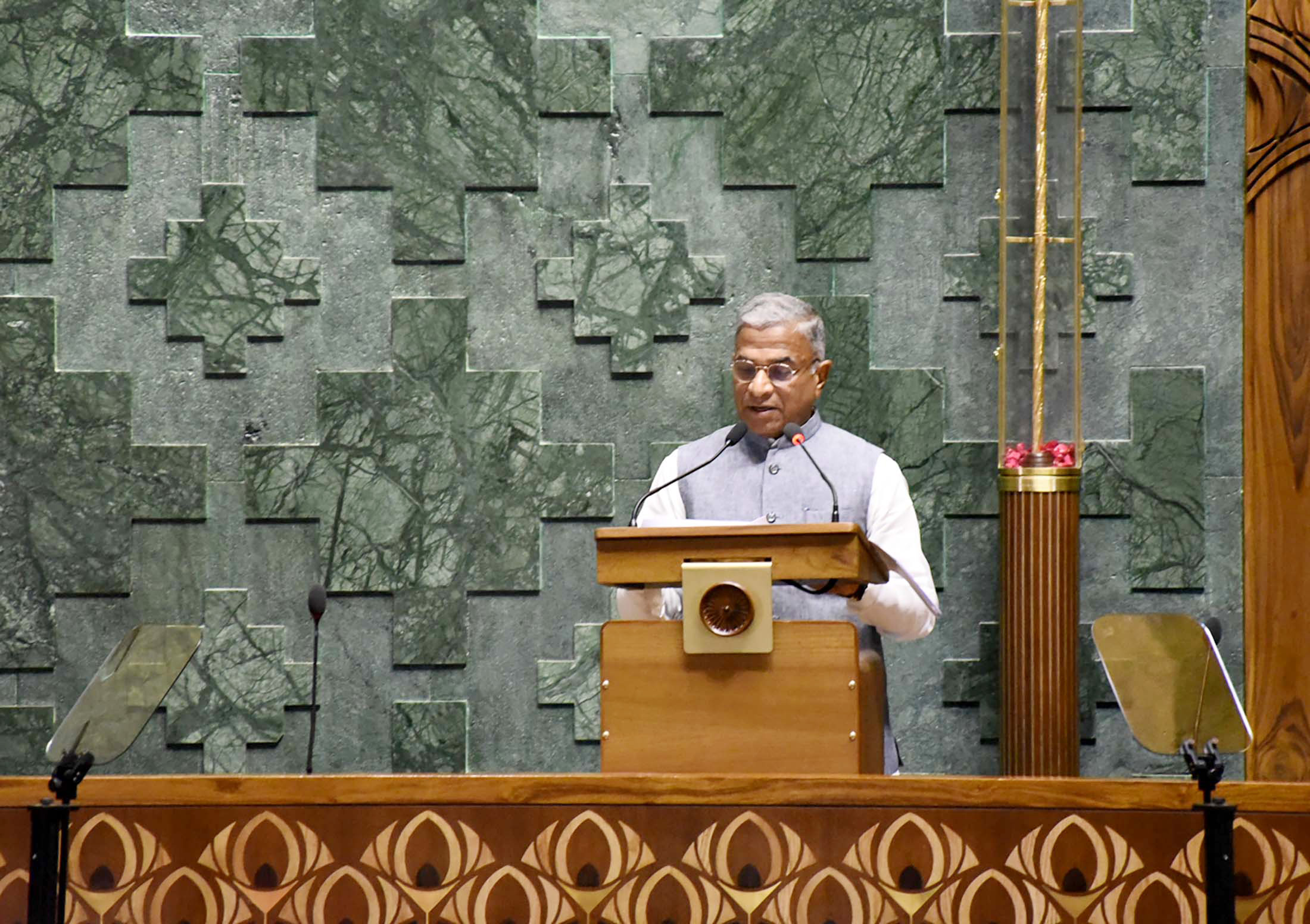 The Deputy Chairman of Rajya Sabha, Shri Harivansh addressing at the inauguration ceremony of the new Parliament, in New Delhi on May 28, 2023.