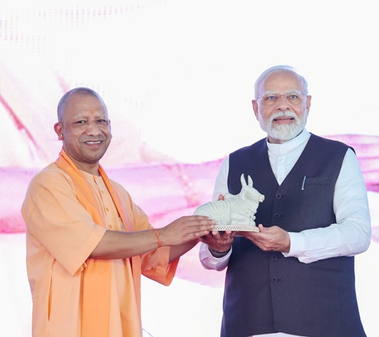 PM at laying the foundation stone of the International Cricket Stadium at Varanasi, in Uttar Pradesh on September 23, 2023.